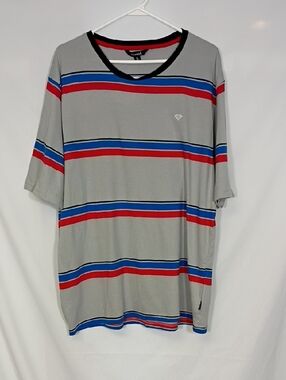 NWT Diamond Supply Co. Men’s Size XL  Skateboarding Gray Red Blue Striped Tee
